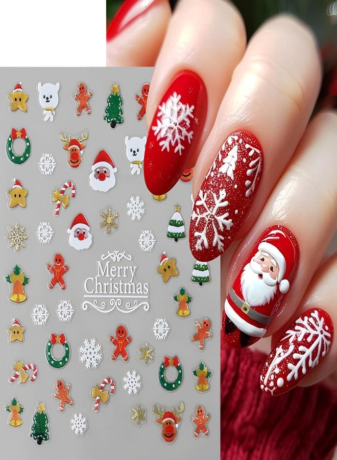 winthrop 6 Sheets Christmas Nail Stickers – Cute Santa Claus Bow Gingerbread Man Snowman Santa Bear 3D Self-Adhesive Nail Art Decals for Women Girls Winter Holiday Manicure Decorations - Image 4
